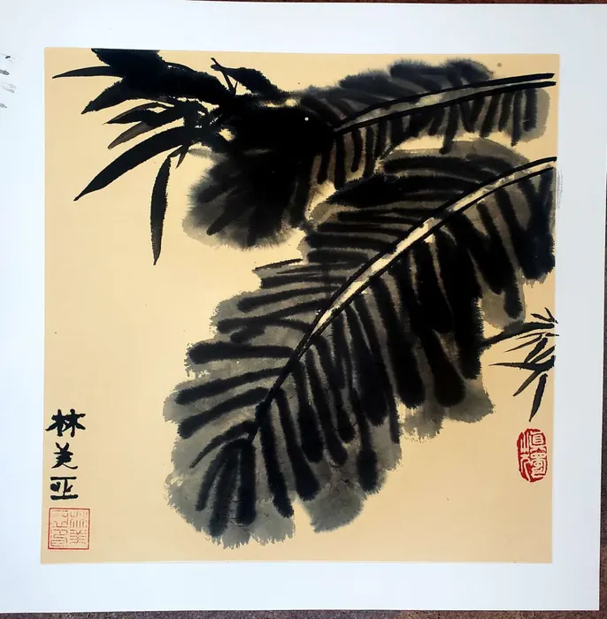 Ink bamboo with signature and seal