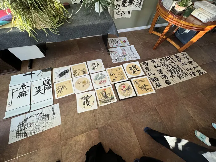 Finished pieces laid out for viewing